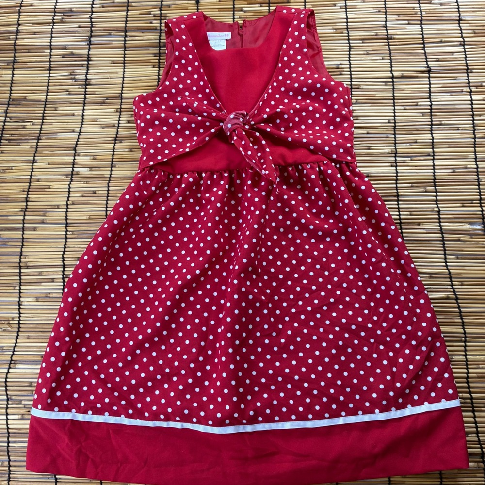 Bonnie Jean Girls Red Polka Dot Sleeveless Knot Front Dress Size 16 R49686-DV